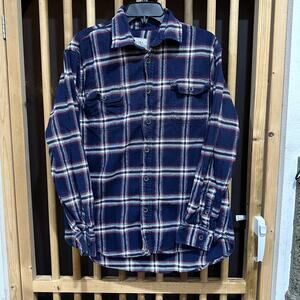 Jachs Shirt Jacket Men L Plaid Blue Red White Flannel Button Up Long Shacket